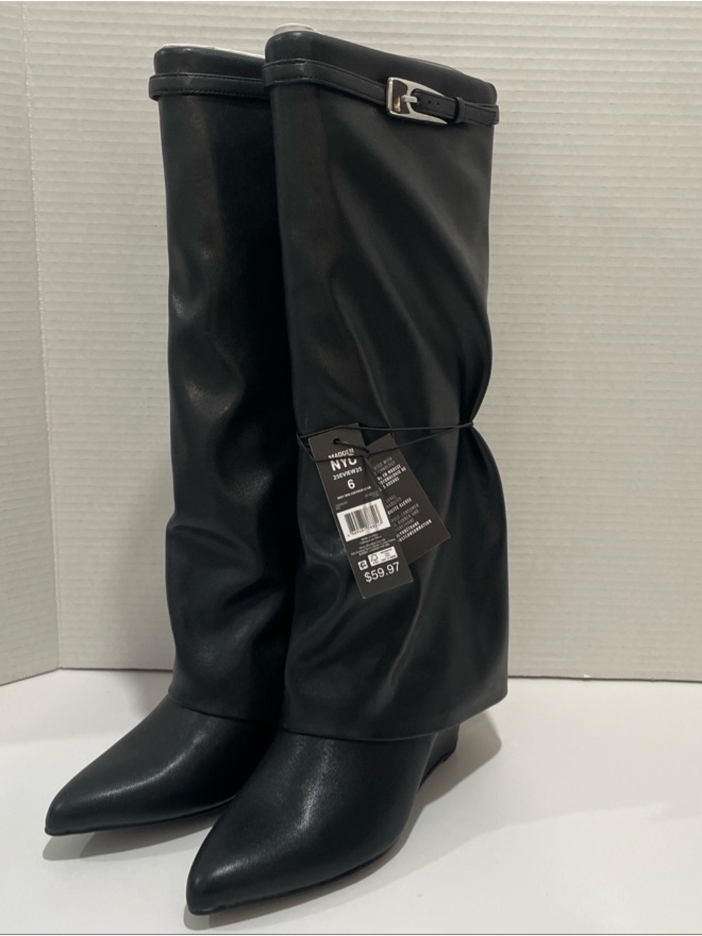 Steve Madden Black Knee-High Pointed Toe Buckle Boots
